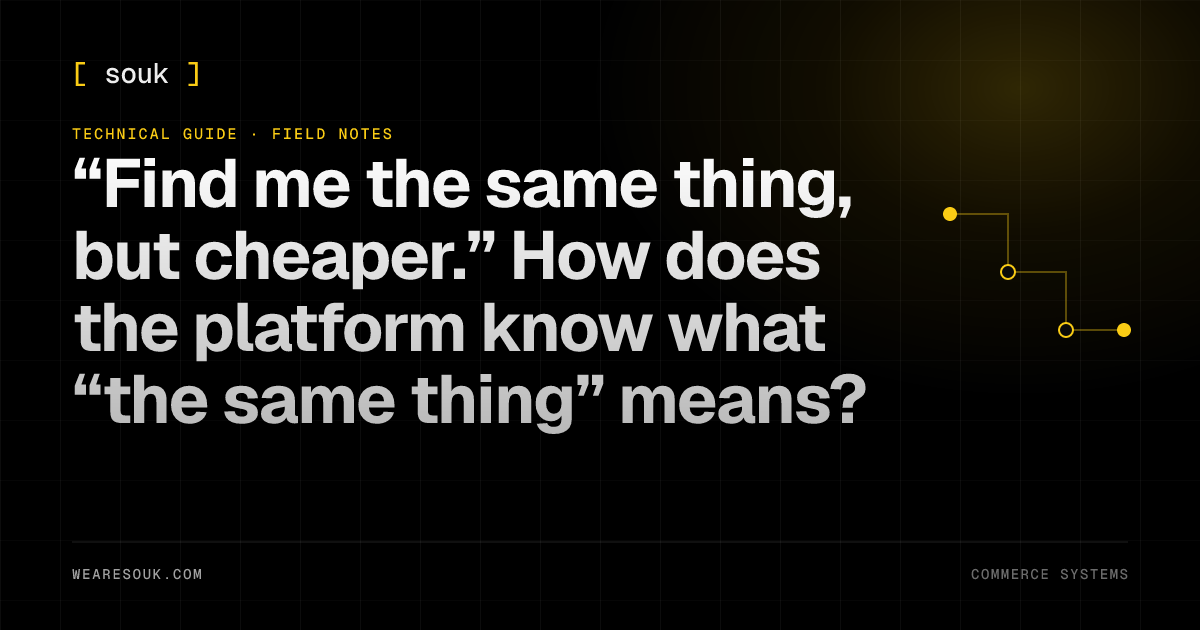 We Are Souk article cover: “Find me the same thing, but cheaper.” How does the platform know what “the same thing” means?