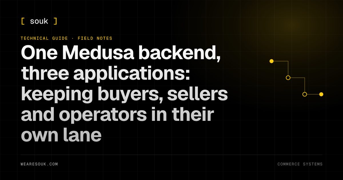 We Are Souk article cover: One Medusa backend, three applications: keeping buyers, sellers and operators in their own lane