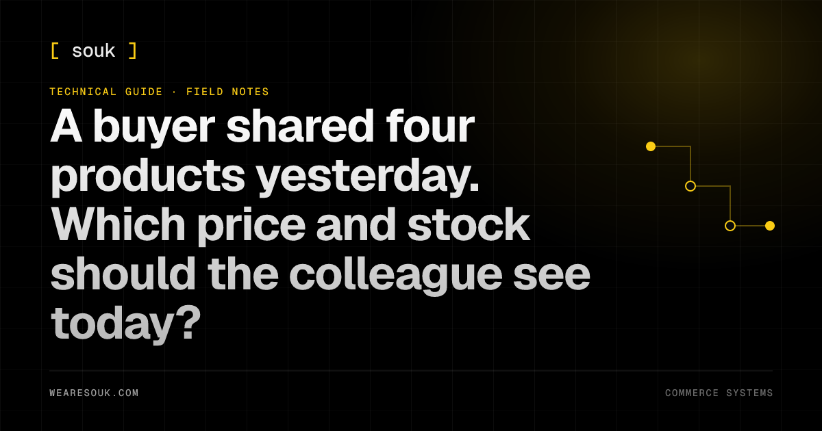 We Are Souk article cover: A buyer shared four products yesterday. Which price and stock should the colleague see today?